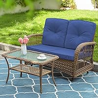 Vista 13 de VIVIJASON Silla mecedora de mimbre para exteriores, 2 piezas, sillas mecedoras de ratán para patio con cojines y marco de acero, muebles de mimbre