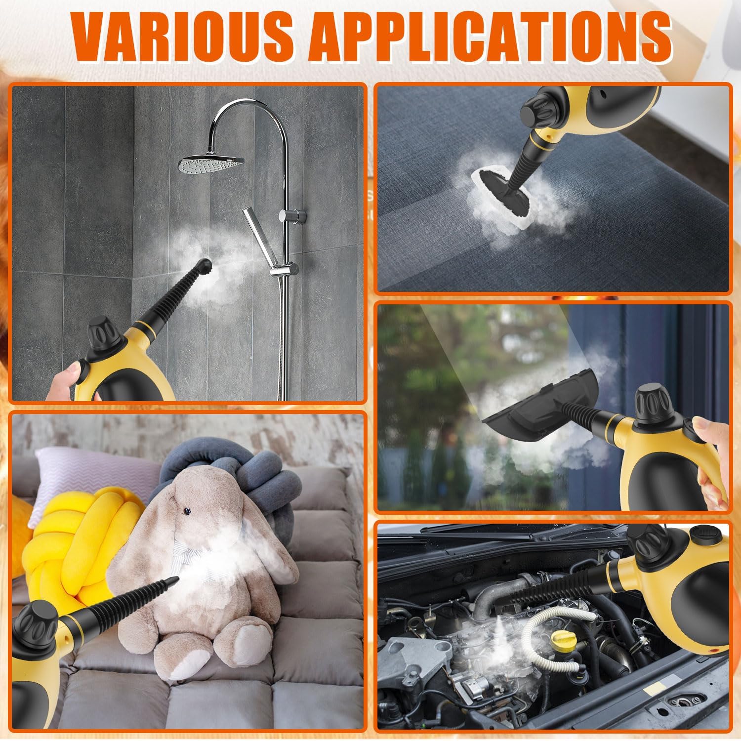 Handheld Steam Cleaner for Home - Pressurized Handheld Steamer for Cleaning with High Pressure, Chemical-Free Multi-Purpose Portable Deep Steam Cleaner for Cleaning Windows, Couch(Yellow) - Image 9