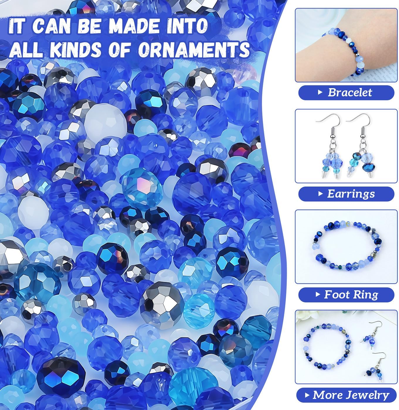 ZHIYUXI 1100PCS 4mm 6mm 8mm Blue Faceted Glass Beads for Jewelry Making Crystal Assorted Suncatchers Glass Beads for Bracelet Making Necklaces Accessories - Image 4