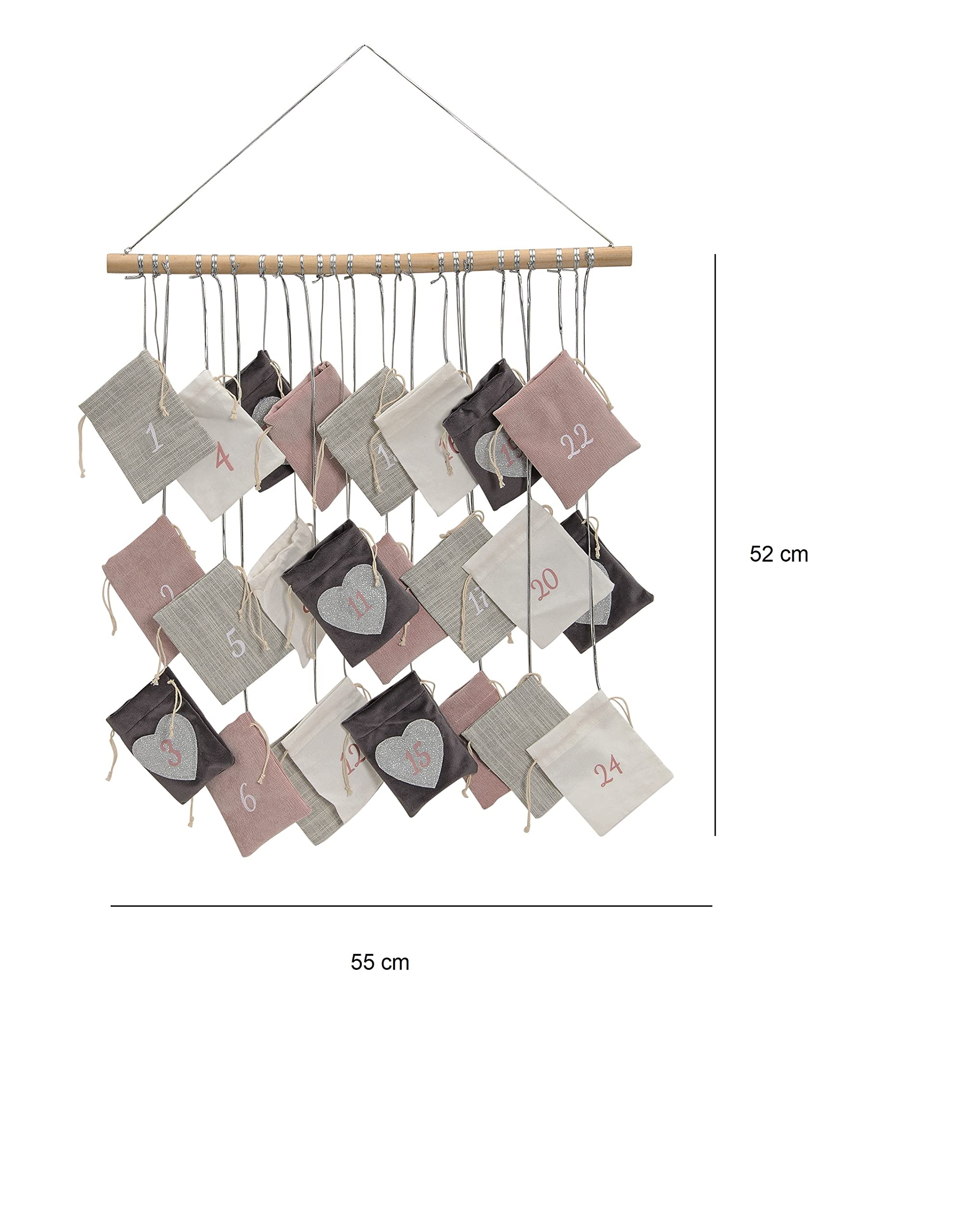 Calendario dell'Avvento da riempire, per bambini, in tessuto bianco, rosa, grigio, 52 x 55 cm