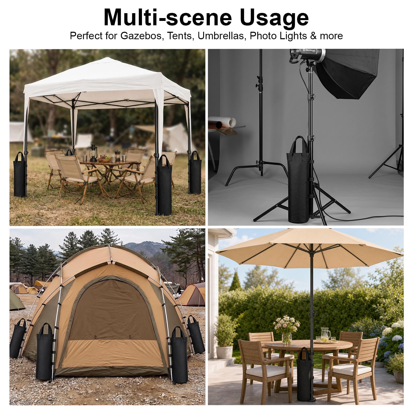 8 Pesi per Gazebo, Tessuto Oxford 800D, 20 x 50 cm, Sacchi di Sabbia per Pesare con Pala e Custodia, per Tende, Ombrelloni, Campeggio e Fotografia, Nero