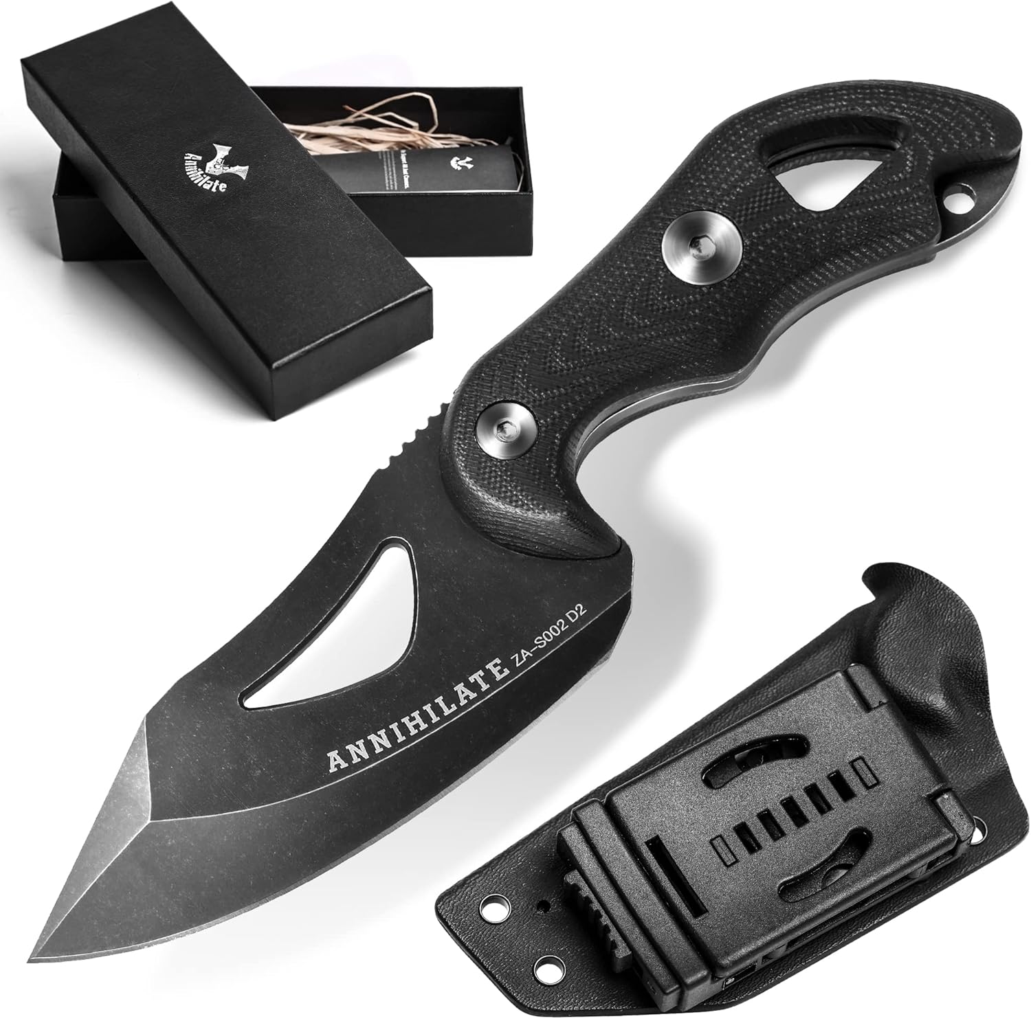 ZUNE LOTOO Cuchillo táctico de hoja fija para hombres de grado militar, 8.27 pulgadas, cuchillo de caza táctico de supervivencia recto de acero D2