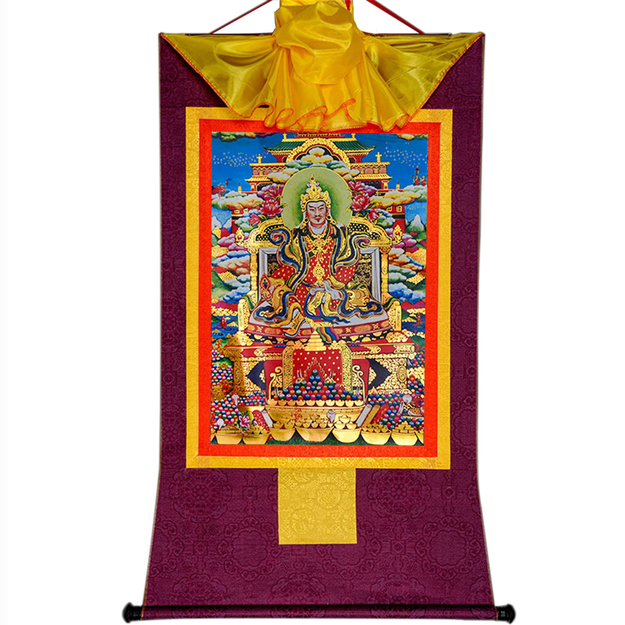 Gandhanra Thangka Tibetano - Guru Padma Gyalpo Thangka - Arazzo di Buddha a Stampa Dorata per Decorazione Zen, Meditazione, Rilassamento Spirituale e Pace