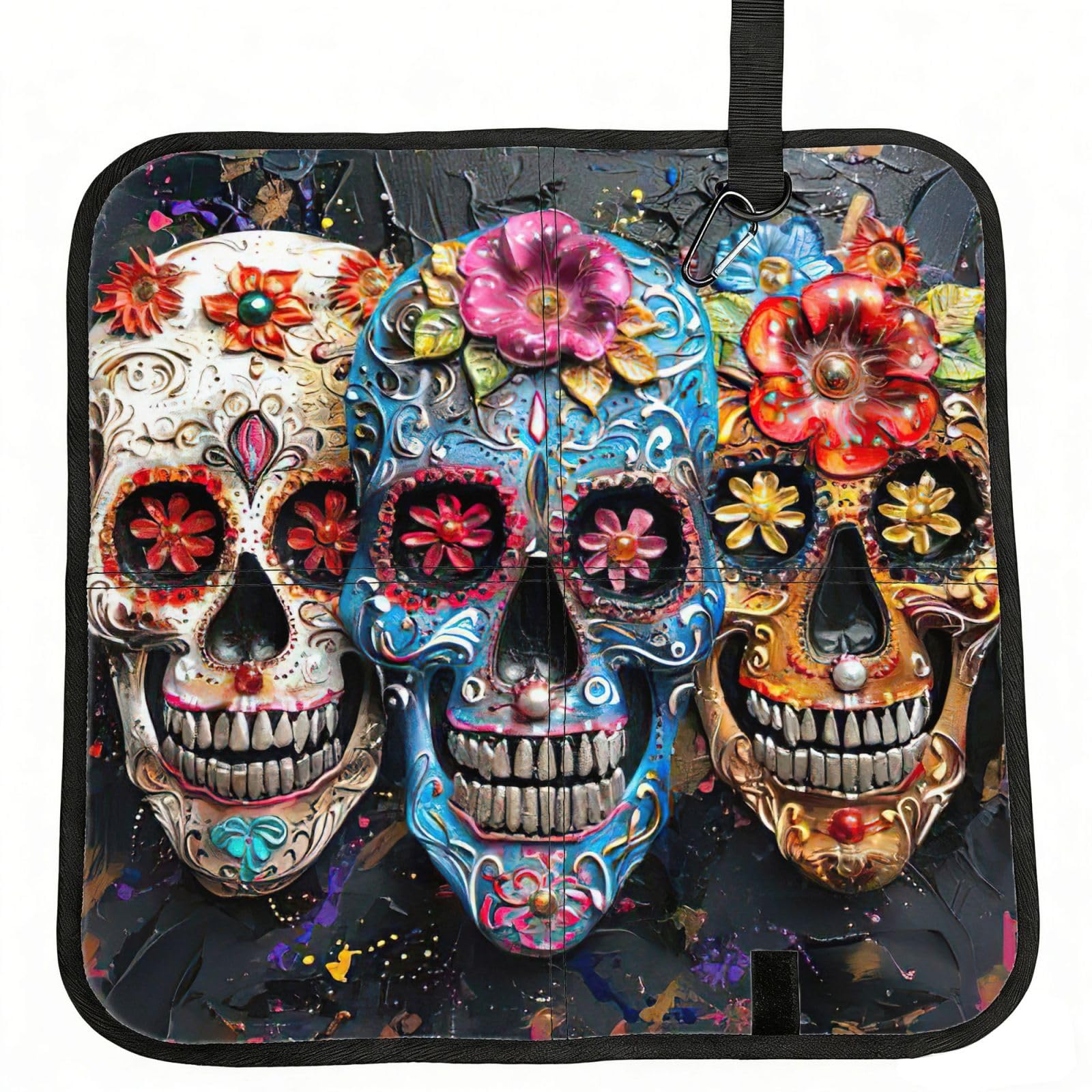 UVBDF Sugar Skulls Print Outdoor Sitting Cushion Folding Seat Pad Compact Portable Picnic Bench Cushion Mat