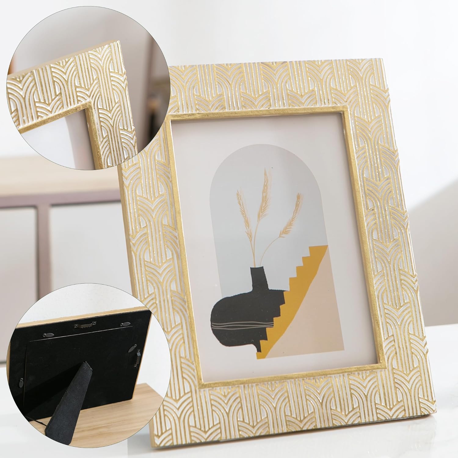 Kimdio 6x8 Picture Frames Resin Table Frame Rustic Photo Frame with High Definition Glass for Wall or Tabletop Display - Gold+White