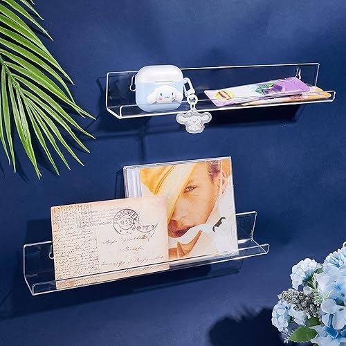 Miniatura 4 de CHGCRAFT Paquete de 6 repisas acrílicas de almacenamiento de juegos, repisa invisible transparente montada en la pared con tornillos y enchufes,