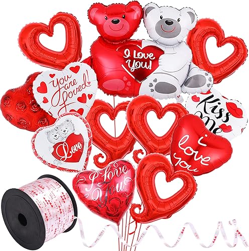 Globo grande de peluche, 40 pulgadas para decoración del día de San Valentín, paquete de 34 globos de corazón con gancho rojo para decoración del