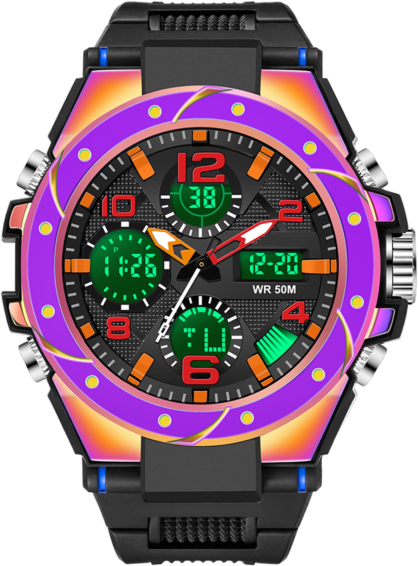 Montre de sport numérique militaire pour homme - Grand affichage - Étanche jusqu'à 5 ATM - Avec réveil, calendrier, chronographe