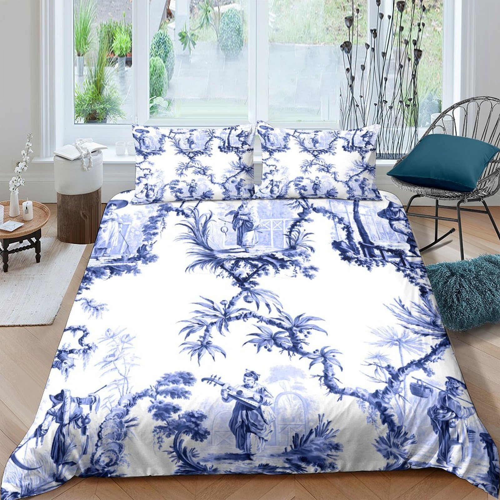 Ctjqhvkz Style-5 3D Printed Blue Vintage Landscape Fitted Sheet Microfiber Soft Decorative Toile Mattress Cover For Bedroom Home Single（135X200cm）