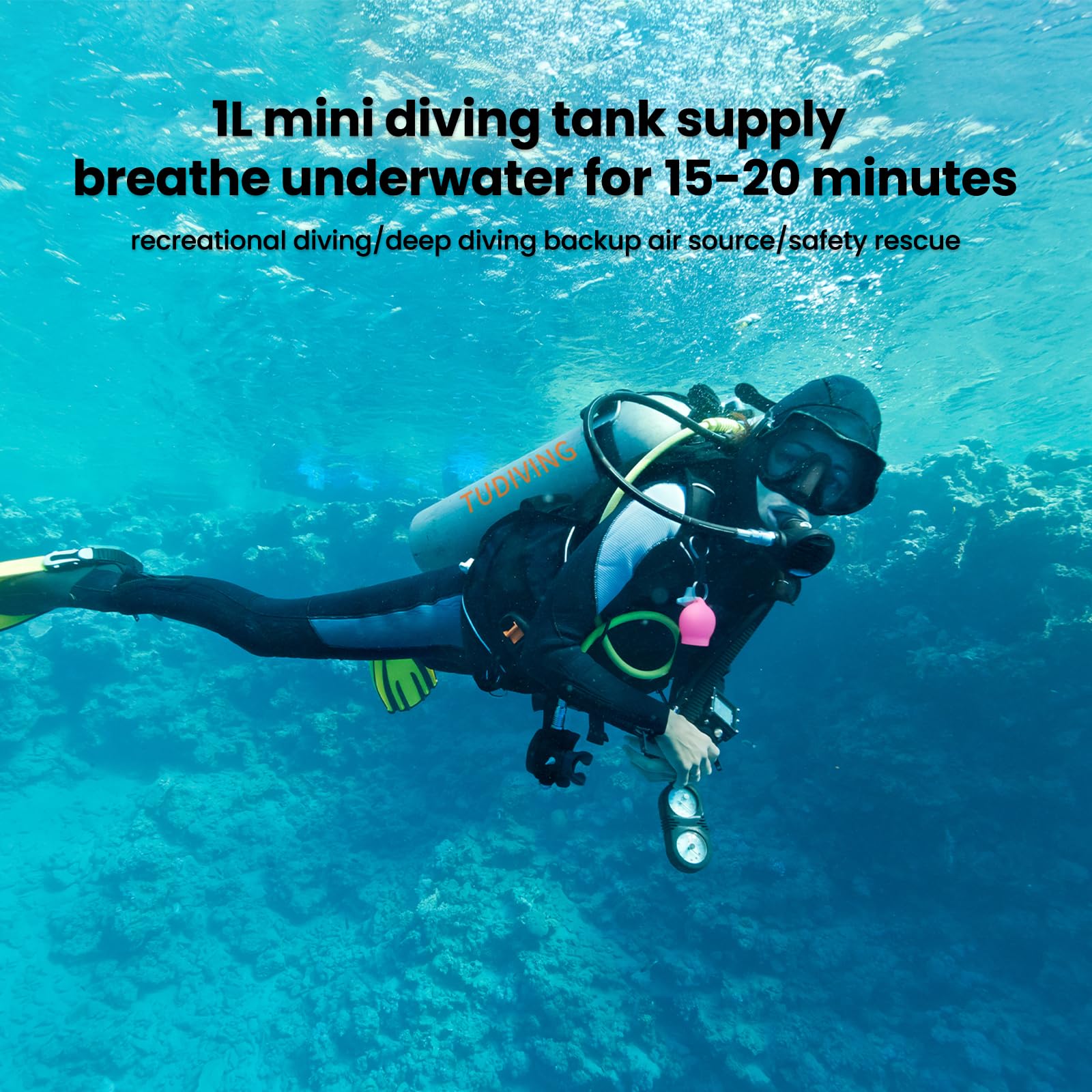 TUDIVING-Zestaw przenośnych zbiorników do nurkowania 1L Mini zbiornik do nurkowania Zbiorniki certyfikowane przez DOT Wielokrotnego użytku zbiornik płucny do ratownictwa podwodnego