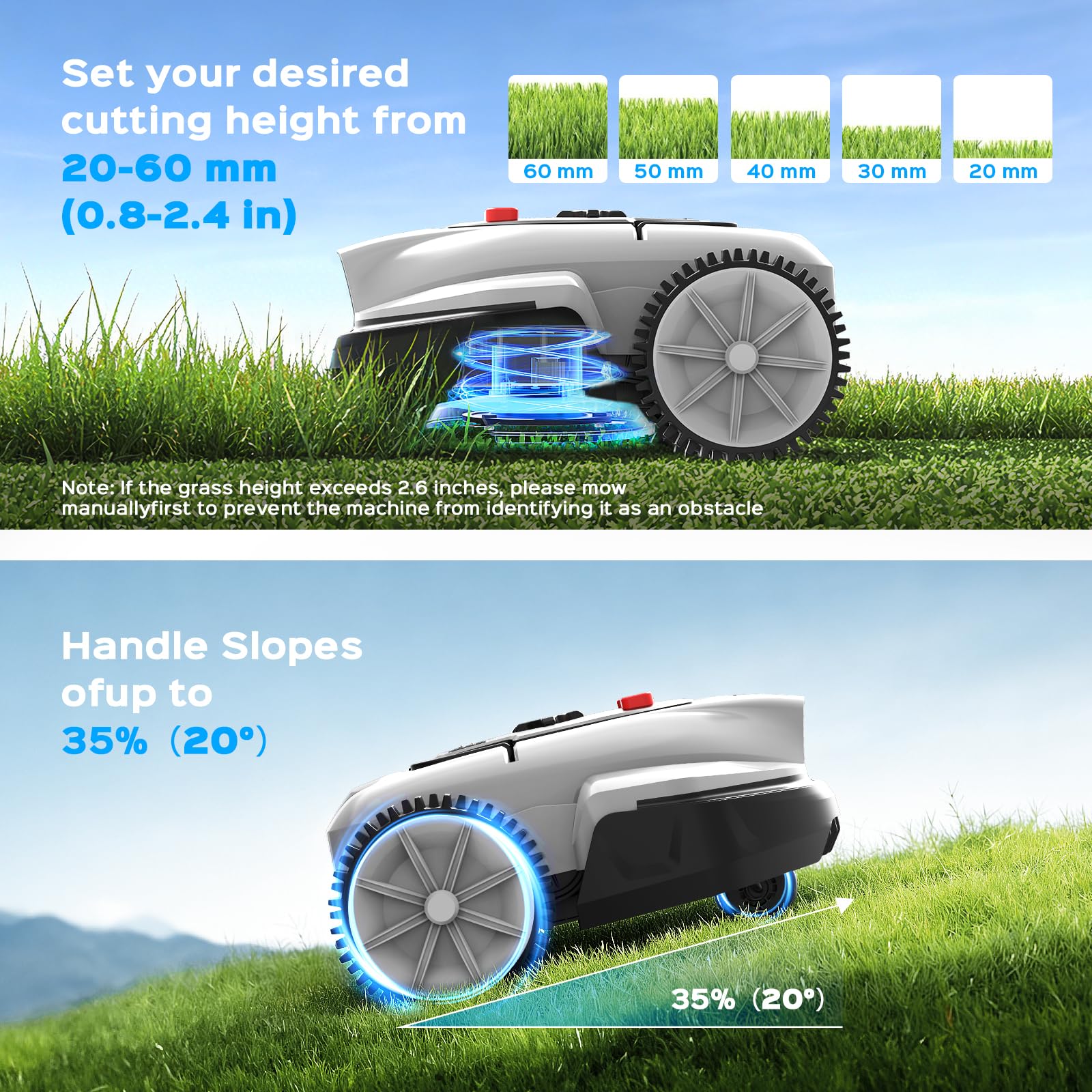 V3 Robot Tondeuse sans Fil Périphérique, Navigation IA par Vision, Contrôle Via Application, Fonctionnement Silencieux, pour Petits Jardins jusqu'à 100 m²