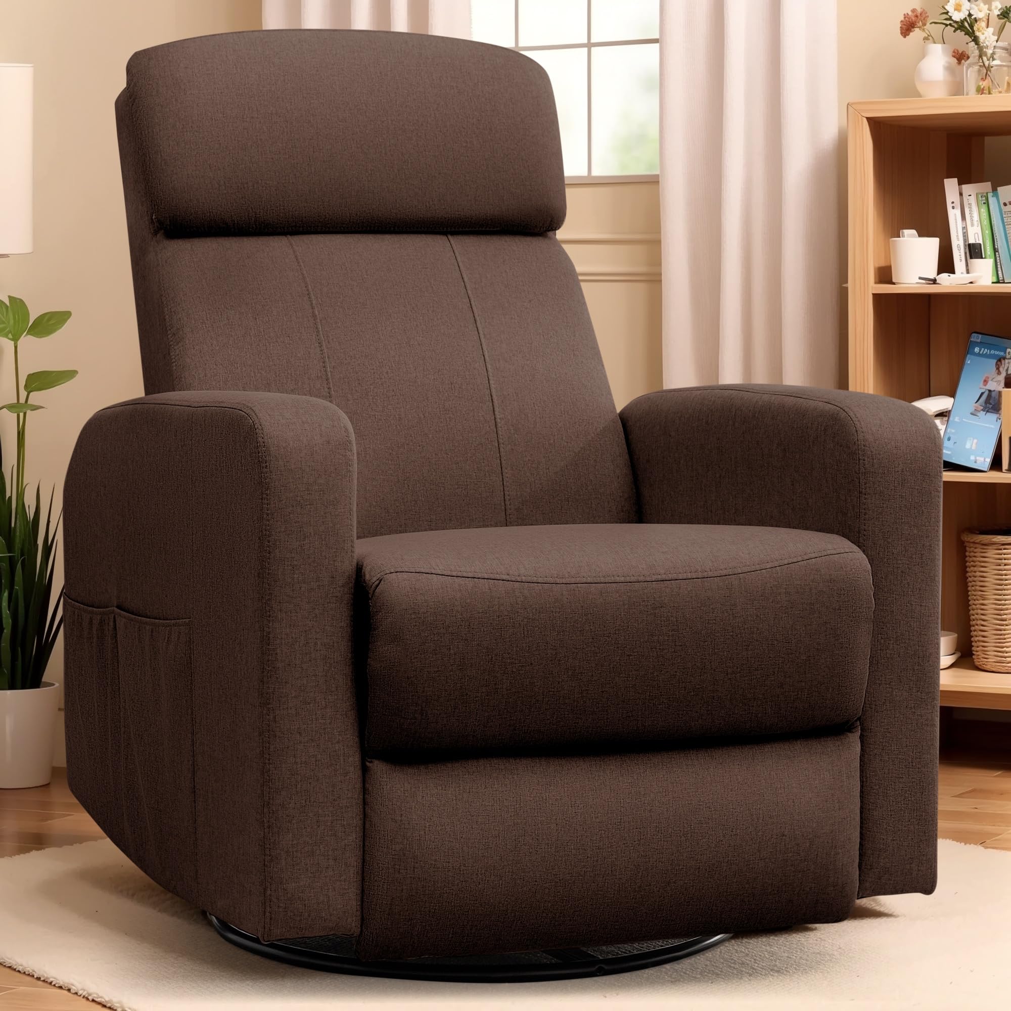 Power Swivel Recliner Chairs for Adults, Electric Glider Rocking Chair Nursery, Glider Recliner Nursery Chair with Classified Side Pocket, Nursery Rocking Chairs with USB and Type-C Ports