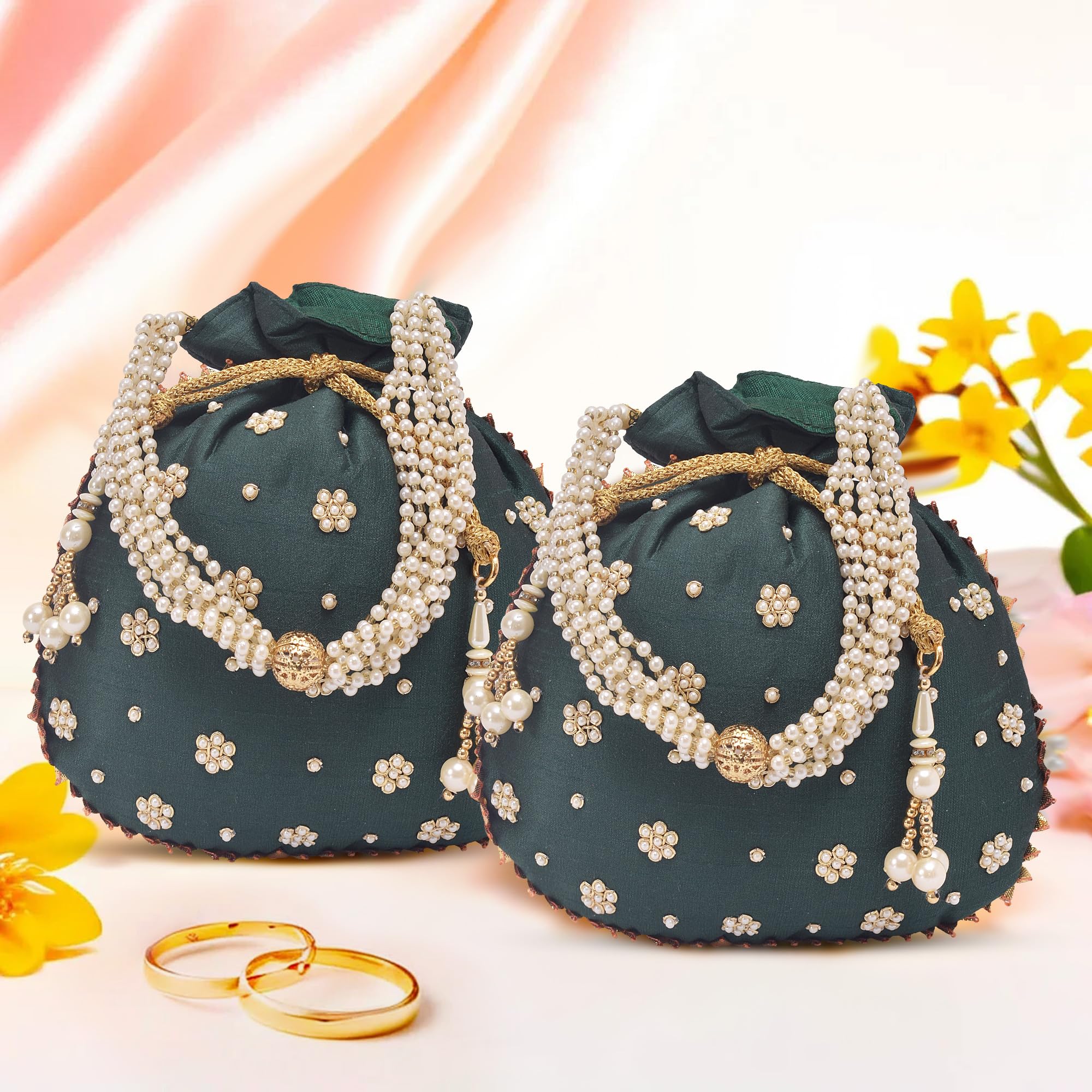 Kuber Industries Pack of 2 Potli Bags for Ladies & Girls | Women Shagun Pouches for Festive Seasons | Bridal Purse With Moti Design - Dark Green (B0DB7P9JCB) Amazon Price History, Amazon Price Tracker