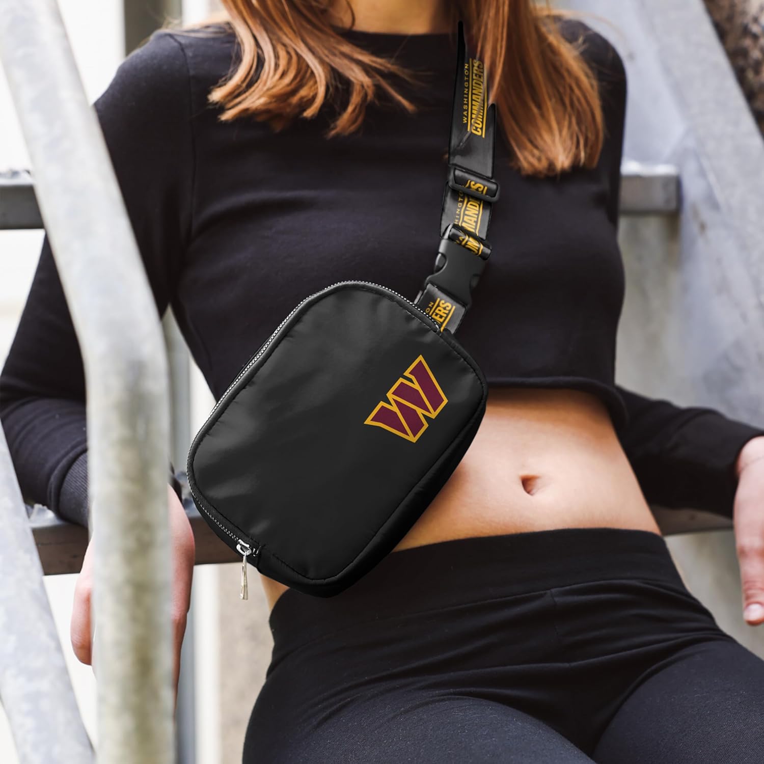 NFL FOCO Washington Commanders Large Black Team Wordmark Crossbody Belt Bag Tote Bag Purse
