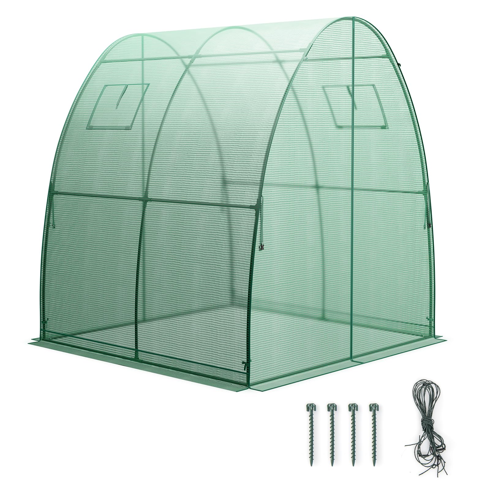 GYMAX Serra da Giardino, 181x181x200cm, Serra a Tunnel con 2 Finestre Avvolgibili e 2 Porte con Cerniera, Copertura in PE, Resistente al Vento, ai Raggi UV, Serra Invernale per Orto e Piante (Verde)