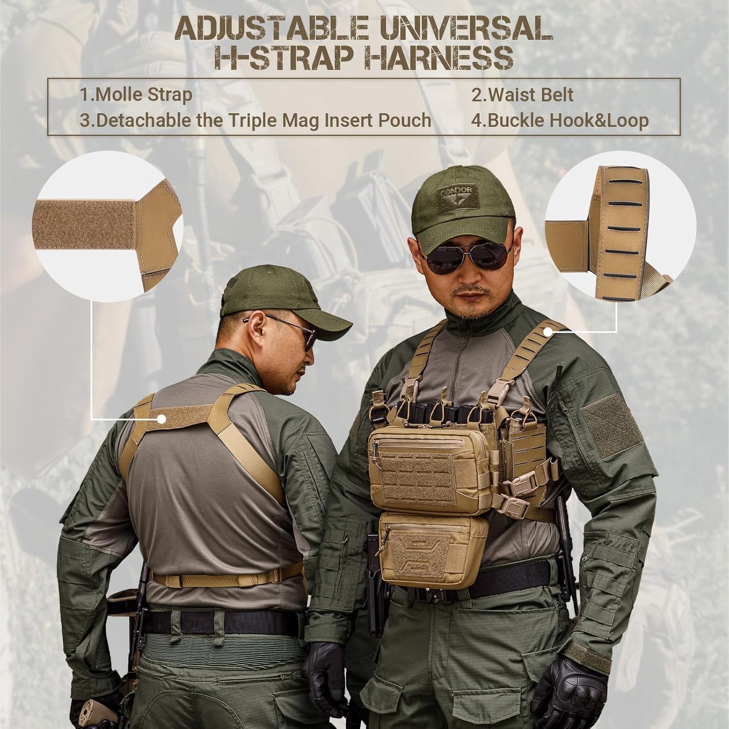 VOTAGOO Chest Rig-Tactical Chest Rig，Molle Modular Micro Fight Chest Rigs Adjustable&Detachable with 5.56/7.62 Magazine Pouch