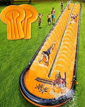 32ft Slip Water and Slide for Kids Adults, Extra Long Backyard Water Slide for Kids Ages 5-8 8-12 with Pool and 2 Inflatable Bodyboards, Summer Outdoor Games Water Toys