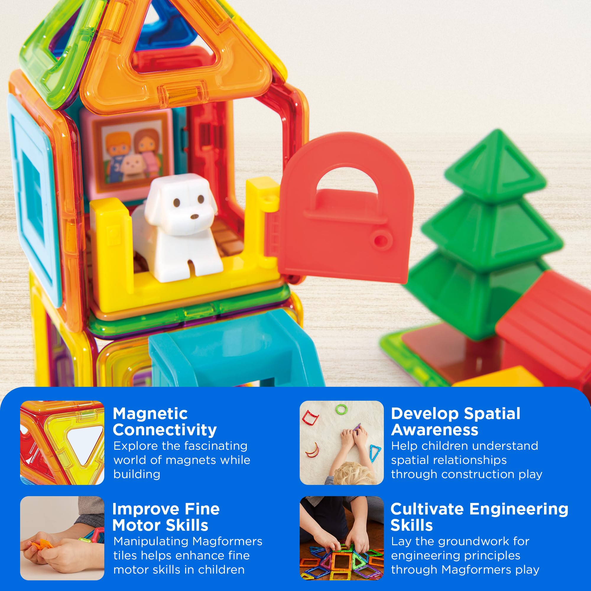Magformers Milo's Mansion Set, Rainbow Colors, Educational Magnetic Geometric Shapes Tiles Building STEM Toy Set Ages 3+