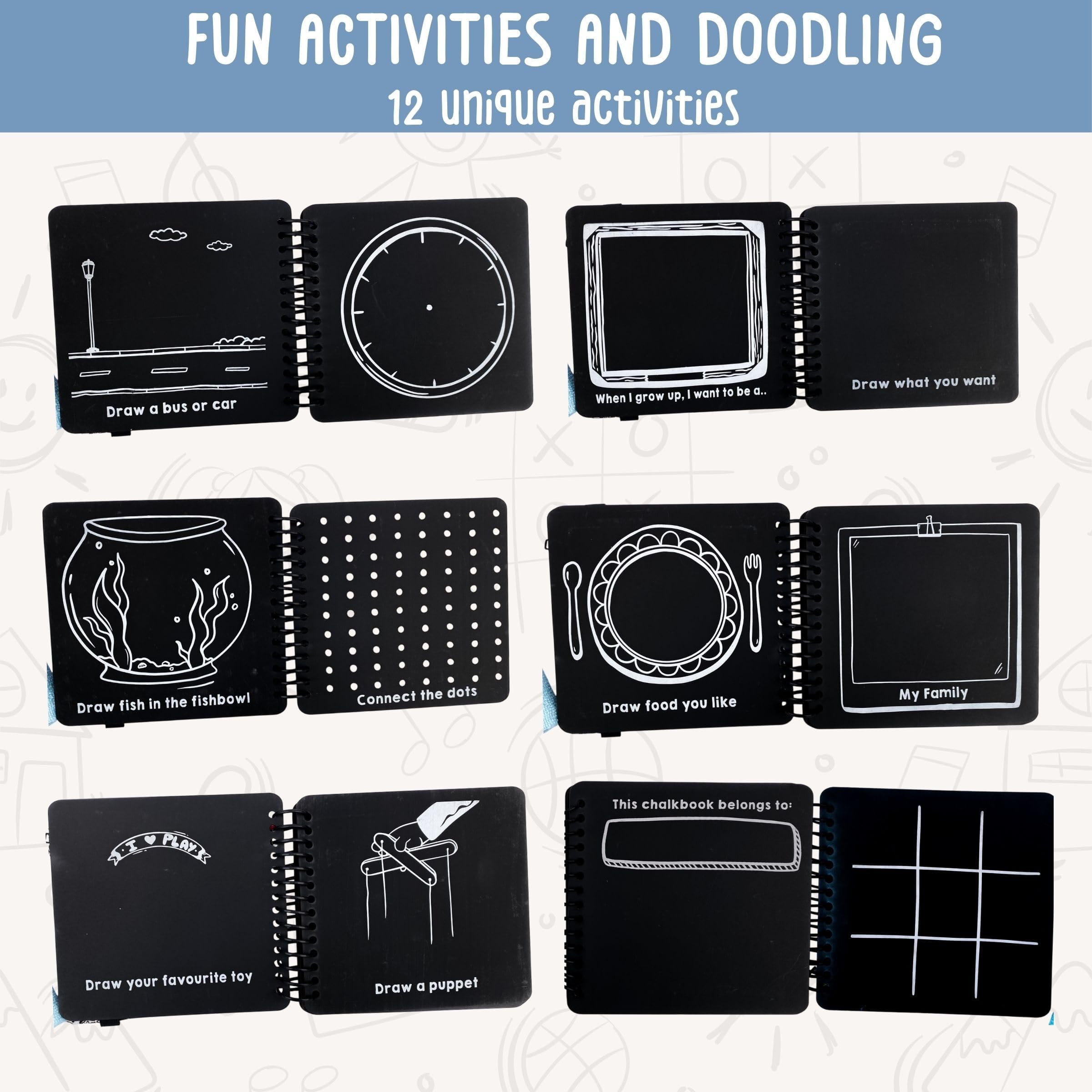 Berrybee Kids Reusable Chalkboard Activity Book | 12 Erasable Learning Activities with Chalk & Holder | Portable Screen-Free Educational Travel Toy for Boys & Girls Age 4+ 1