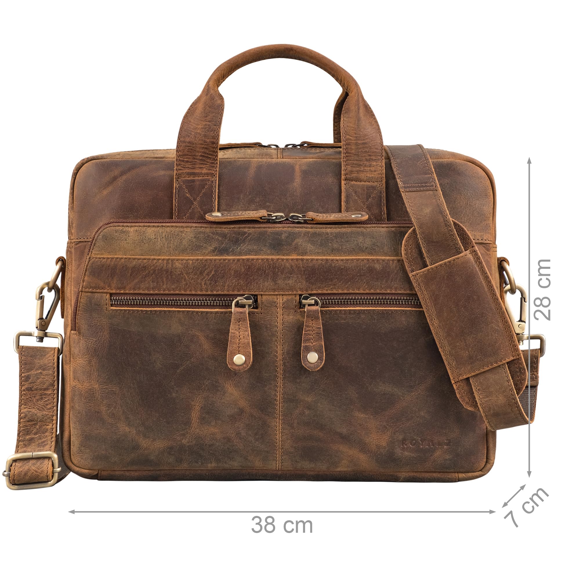 ROYALZ 'Lexington' borsa a tracolla moderna in vera pelle uomo donna medio-grande - borsa piatta in pelle per laptop 13-14,5 pollici da portare a tracolla