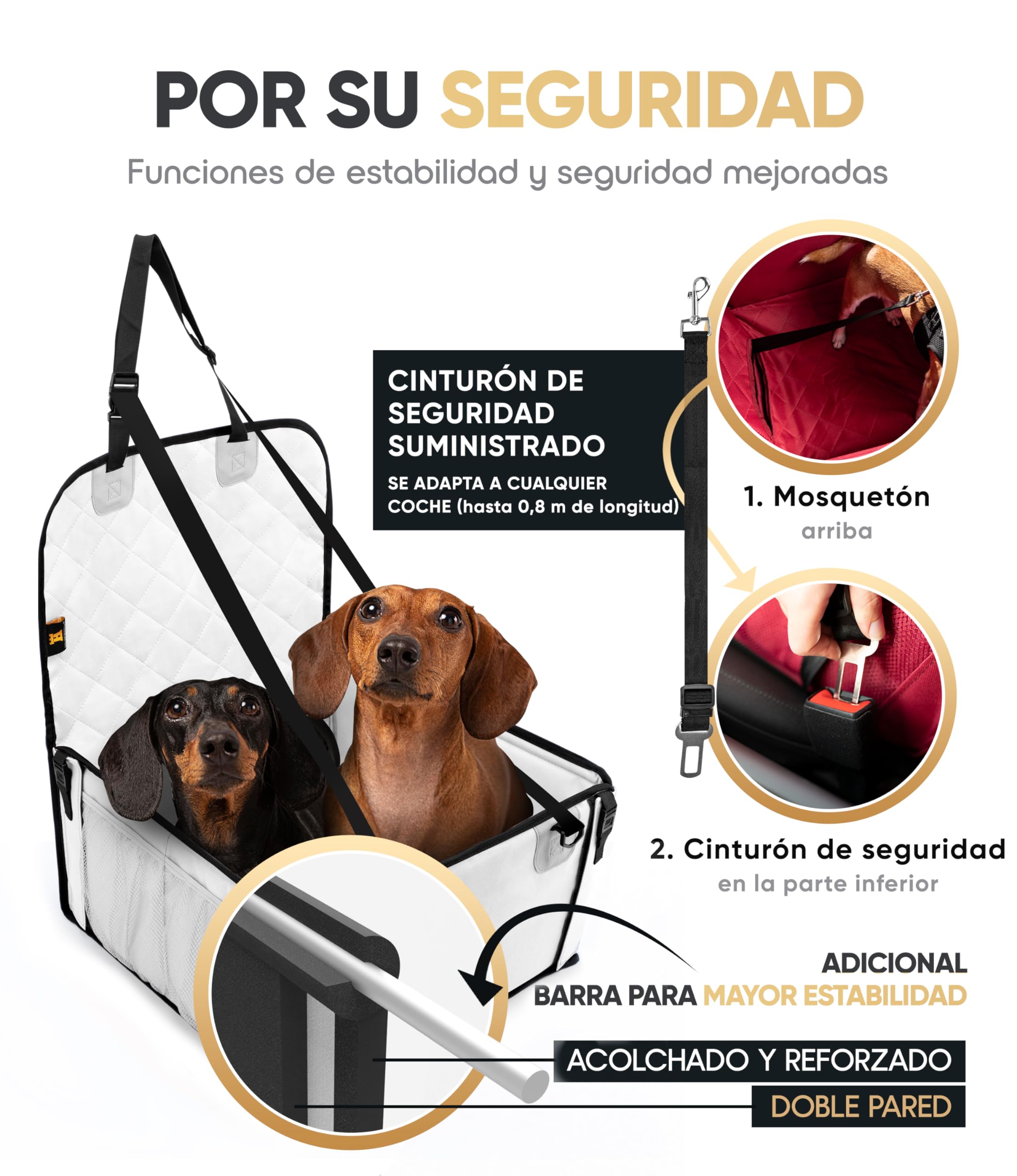 HELDENWERK Asiento de Coche para Perros Pequeños y Medianos, Resistente al Agua y Estable para el Asiento Trasero y Delantero, Con Correa