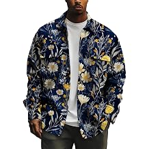 Mens Fall Fashion Button Down Oversize Art Graphic Print Shirt Classic Retro Casual Long Sleeve Shacket with Pockets
