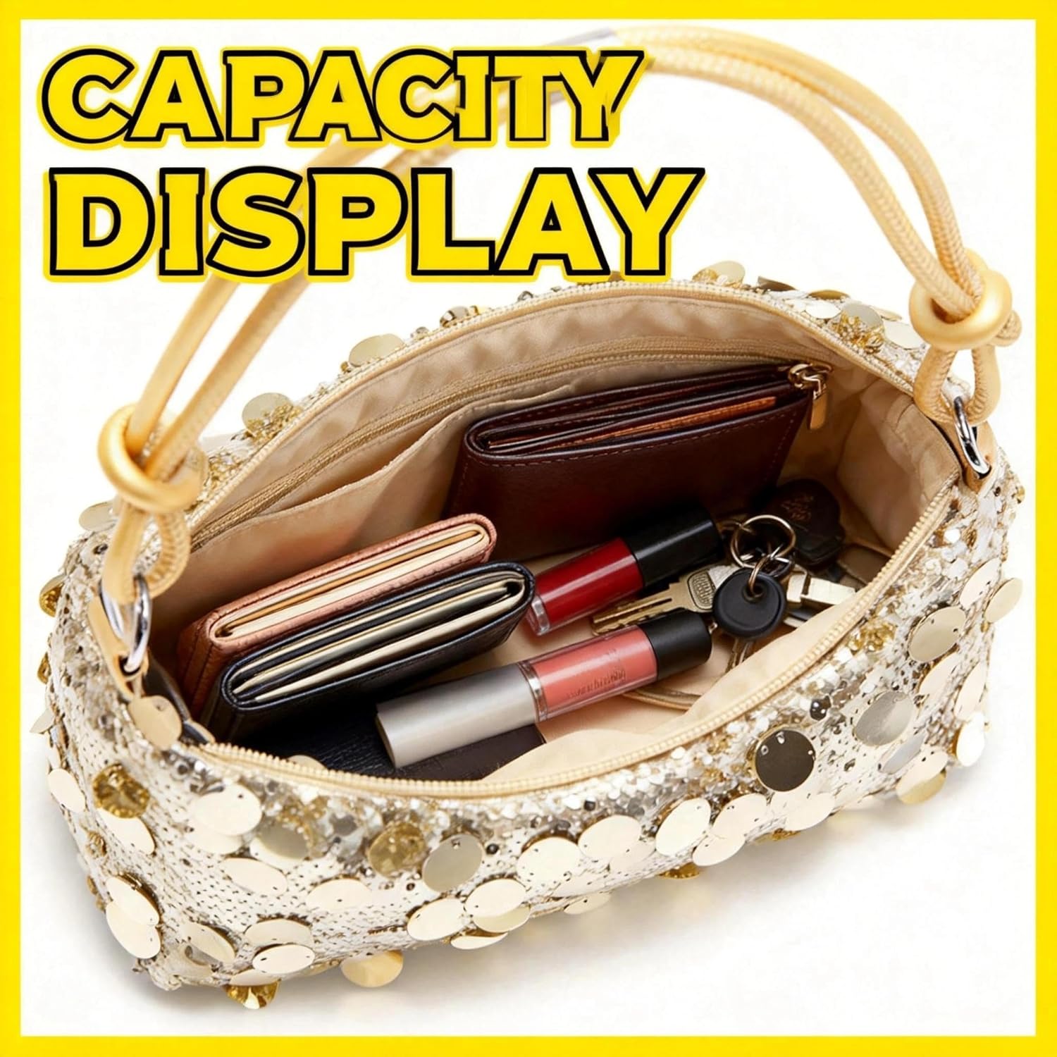 Sequin Clutch Purses for Women, Evening Bag, Underarm Bag, Handbag for Wedding, Prom, Parties, Travel(Gold) - Image 8