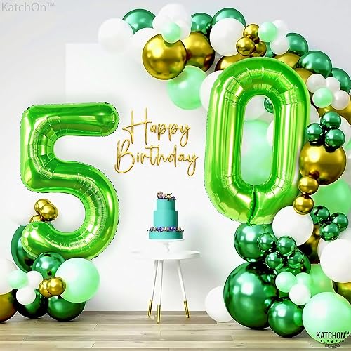 Miniatura 3 de KatchOn, Globo grande de color verde claro del número 50, 40 pulgadas, globo verde Mylar con número 50, decoraciones de cumpleaños 50 para hombres,