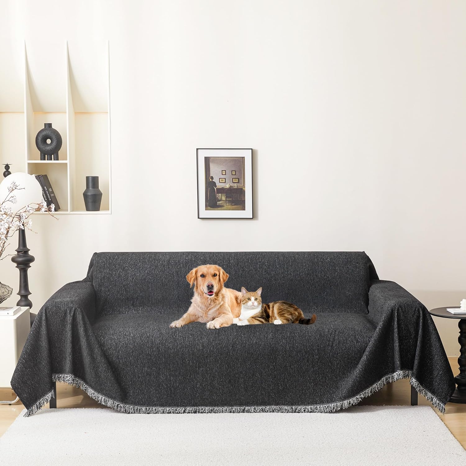 Amazon.com: MEETSKY Black Couch Covers for 3 Cushion Sofa Pet Friendly ...
