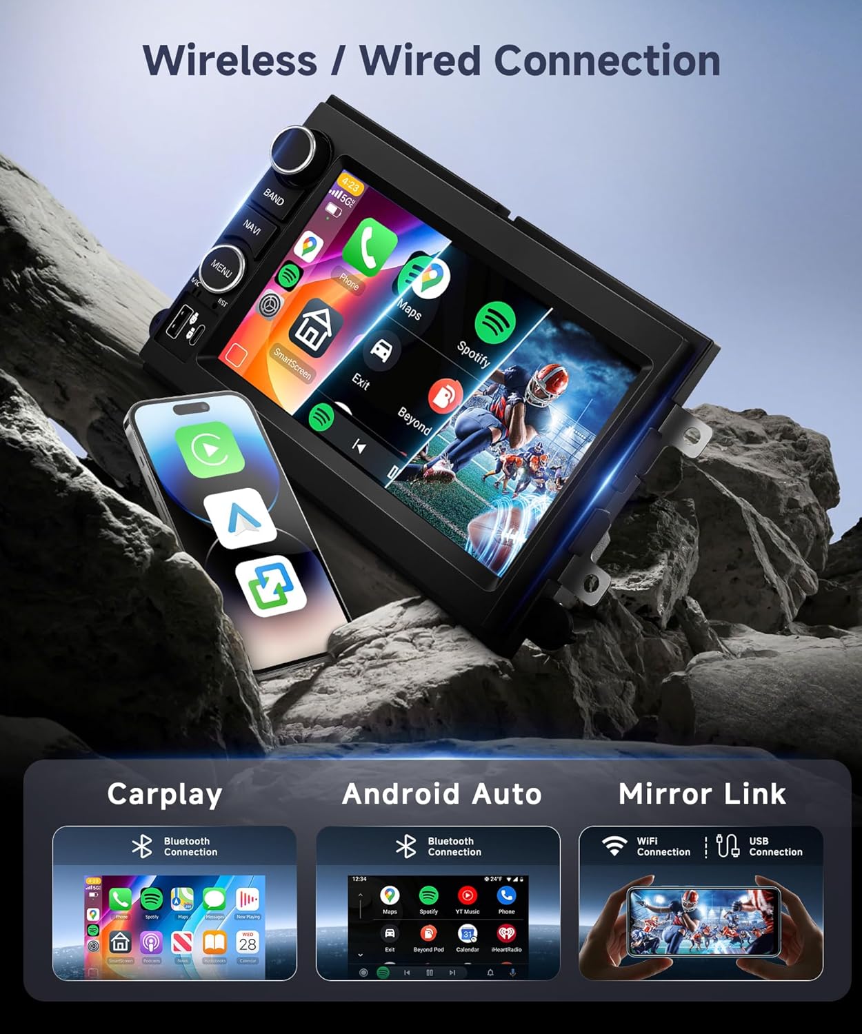 8 Core 6G+128G Car Radio for Ford F150 F250 F350 E250 E350 2004-2014 with Wireless CarPlay Android Auto 7 Inch Touchscreen Android Car Stereo with GPS WiFi Mirror Link SWC BT FM RDS DSP Backup Camera