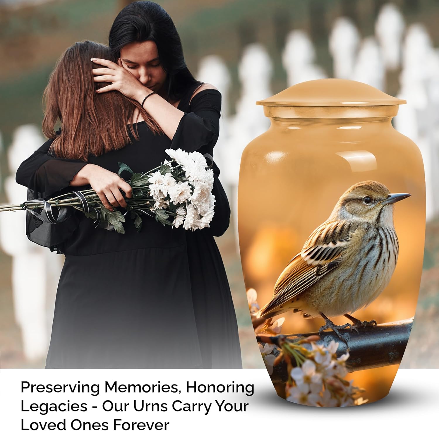Beautiful Sparrow Ash Urn - Burial Urns for Cremated Remains - Urn for Human Ashes Adult Women - Cremation Urns for Human Ashes Adult Female - Decorative Urns for Human Ashes (Size -10Inch)