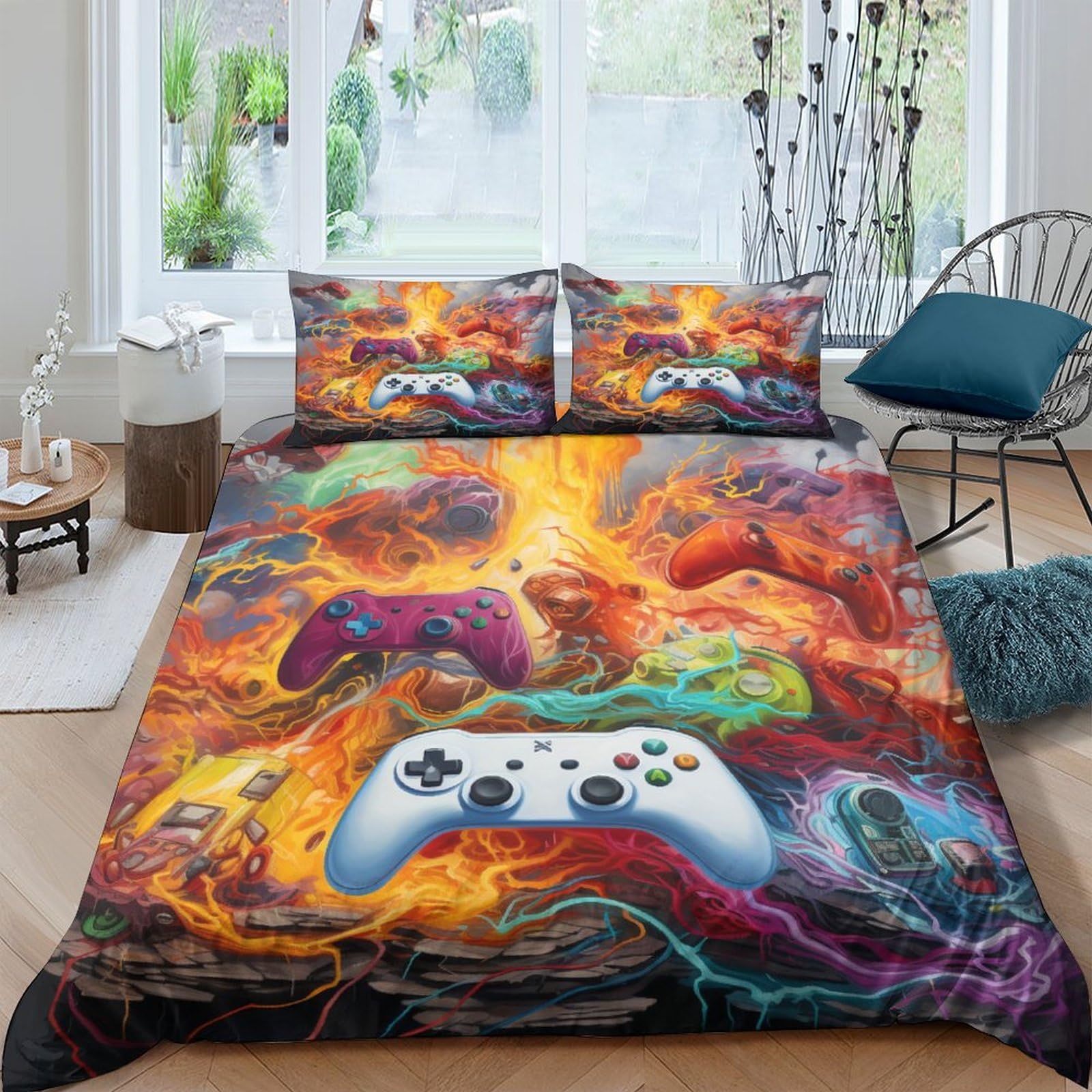 Parure de lit King Size 220x240cm volcan housse de couette 3D adulte et enfant en microfibre