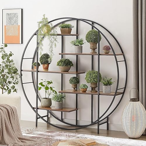 Soporte para plantas, estante redondo de 5 niveles para interiores y exteriores, soporte de metal para plantas, estante de almacenamiento abierto,