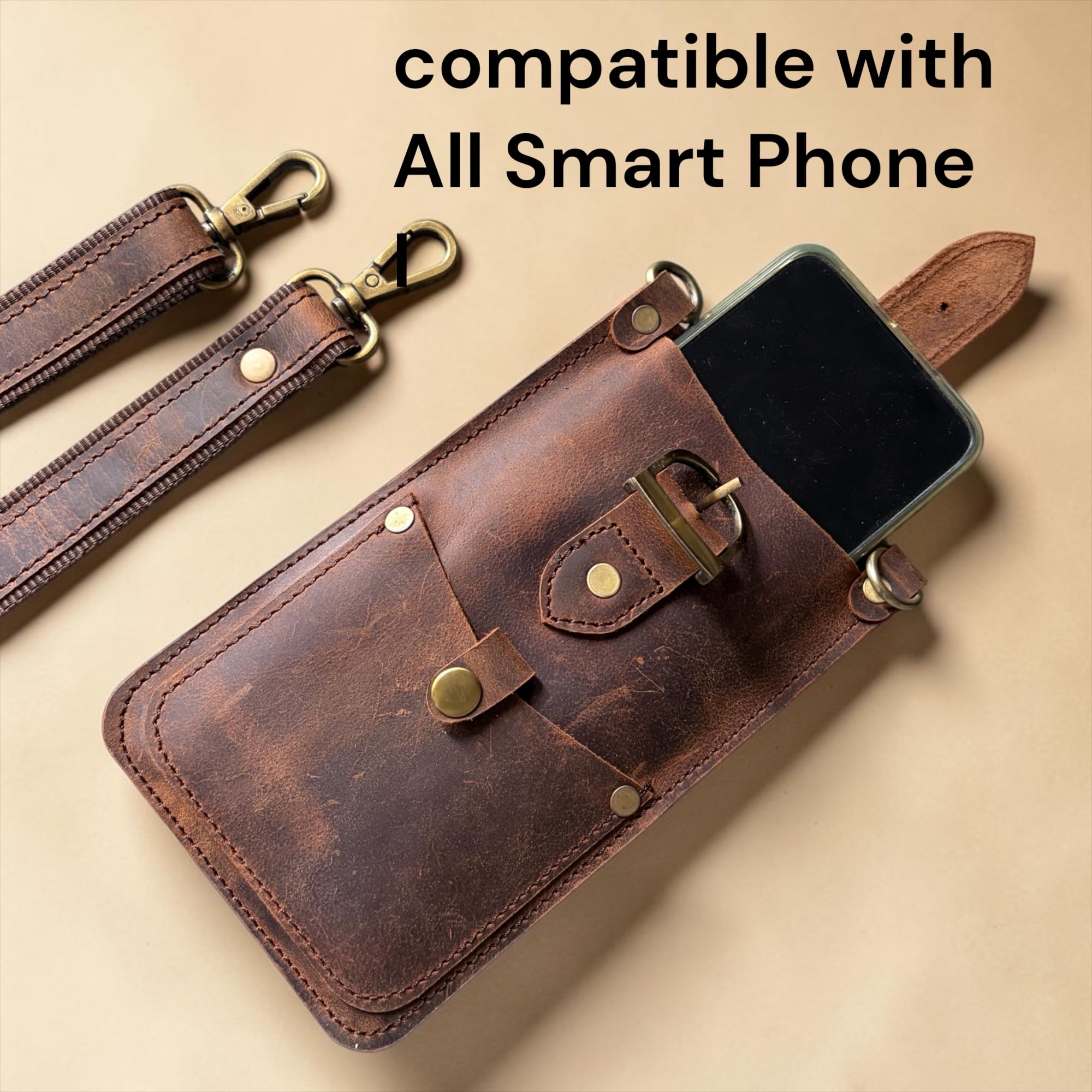 Funda de cuero para teléfono, soporte cruzado para teléfono celular, bolsa de piel auténtica con tarjetero, correa de hombro ajustable de 33 a 58 pulgadas, funda universal para iPhone Pro Max, Samsung