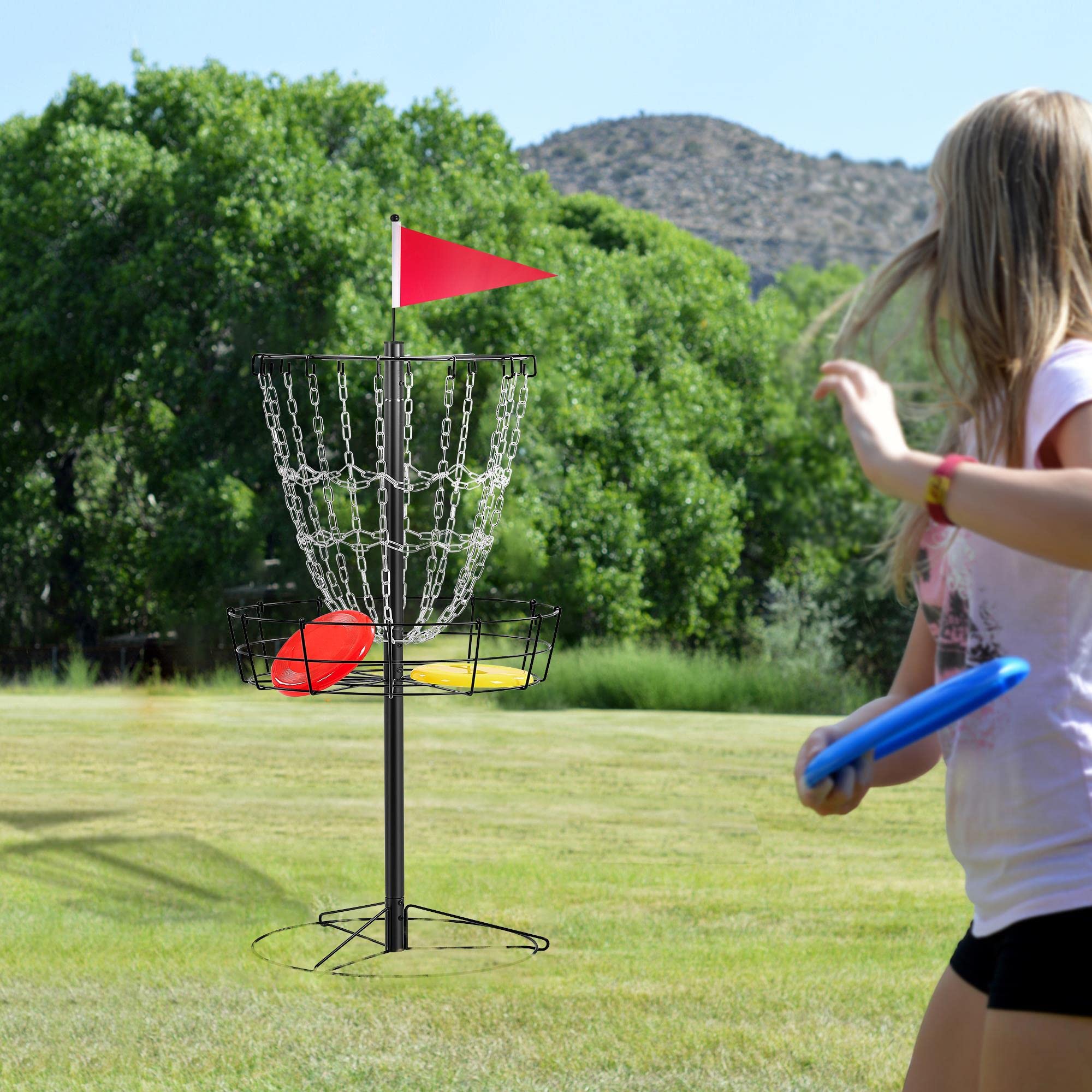 Topeakmart Disc Golf Set 12 Chain Disc Target Basket Portable with Discs for Outdoor Black