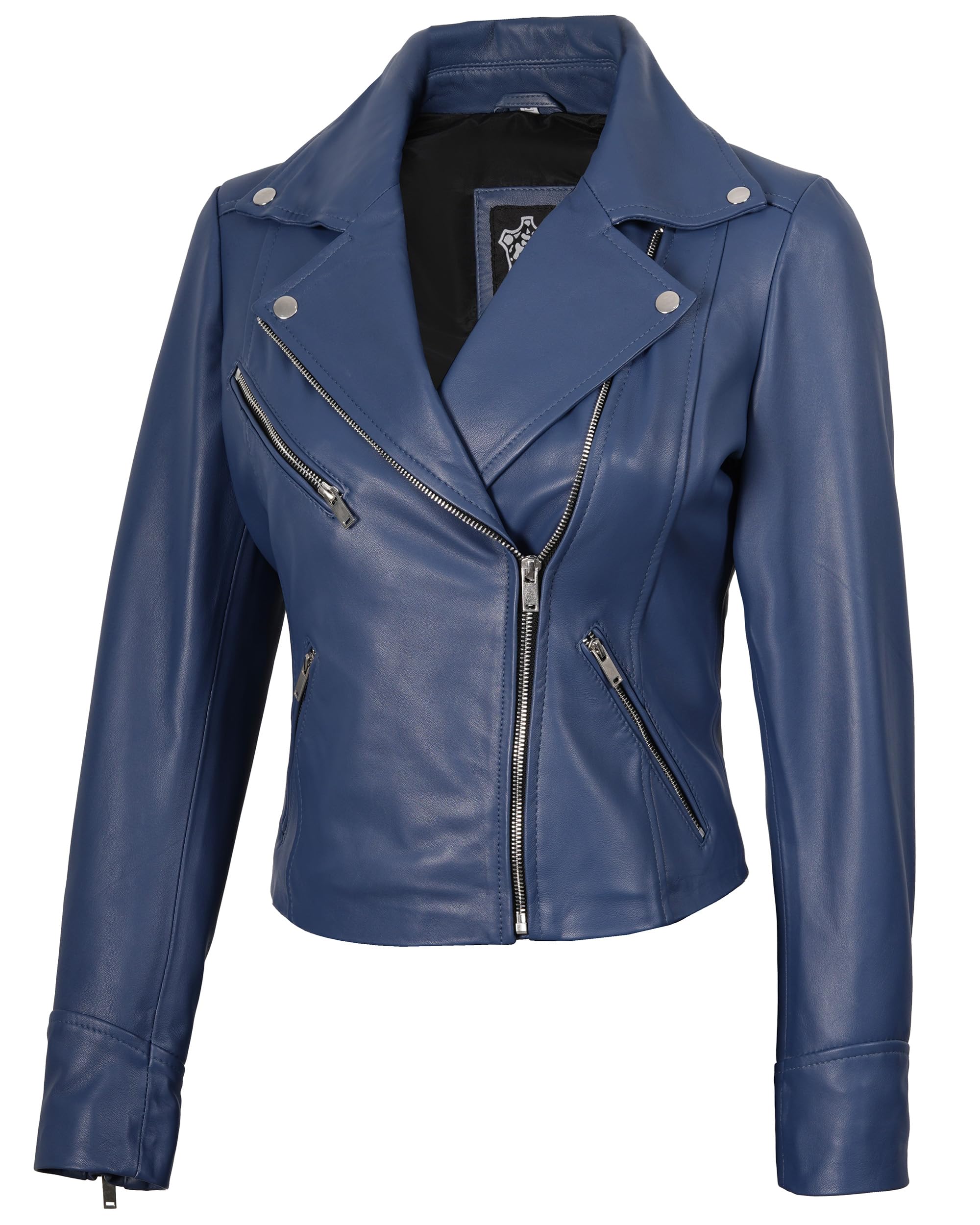 Blingsoul Womens Real Leather Motorcycle Jacket - Asymmetrical Leather Jackets for Women