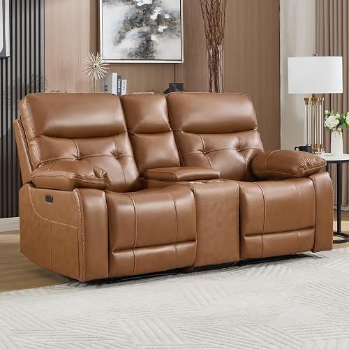 Genuine Leather Power Recliner Loveseat, 2 Seat Loveseat Reclining Sofa