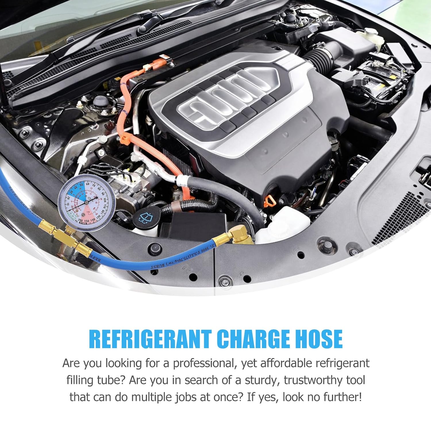 Refrigerant Charge Hose with Pressure Gauge, Filling Tube for Vehicle Air Conditioner, Low Pressure Measuring Hose Suitable for Car HVAC Recharge and Refrigeration Repair