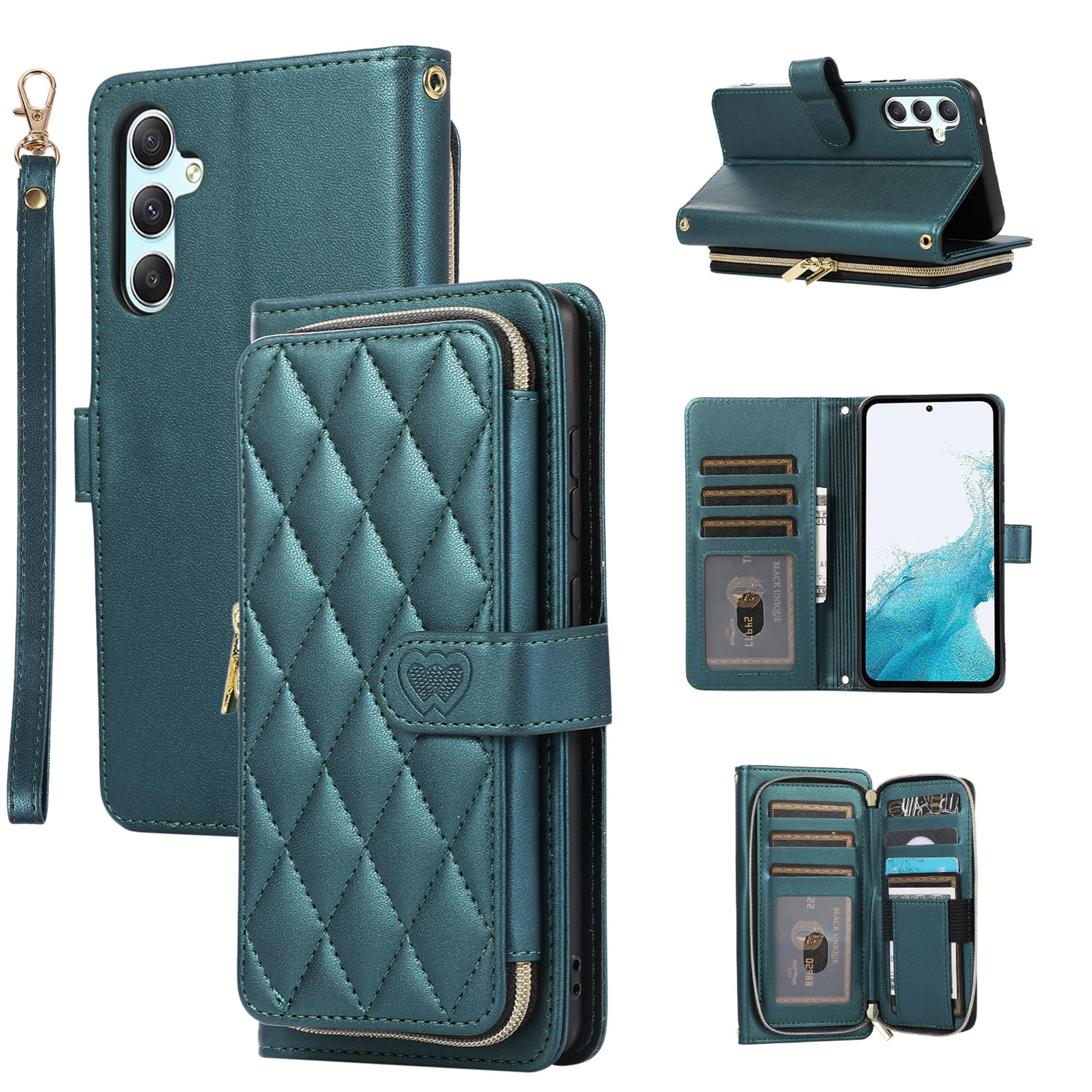for Samsung Galaxy S25 Plus Case Wallet, 6-Card Holder, Dark Green