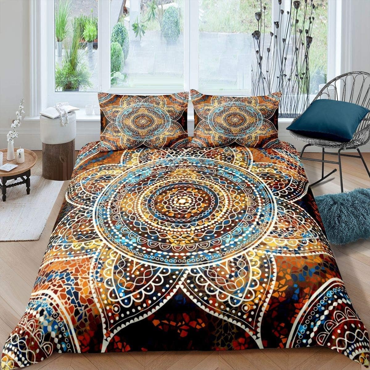 Parure de lit 220x240 avec housse de couette brossée bleu jaune blanc