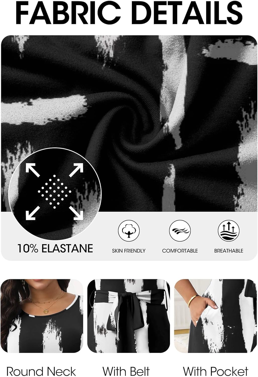 FANDEE Maxi Dress for Women 2026, Long Casual Empire Waist Dresses 3/4 Sleeve Round Neck with Belt - Image 6