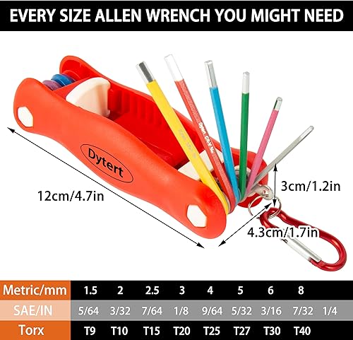 Miniatura 7 de Dytert Juego de llaves hexagonales plegables Allen de precisión de precisión SAEpulgadas, 564 a 14, codificadas por colores para un uso fácil