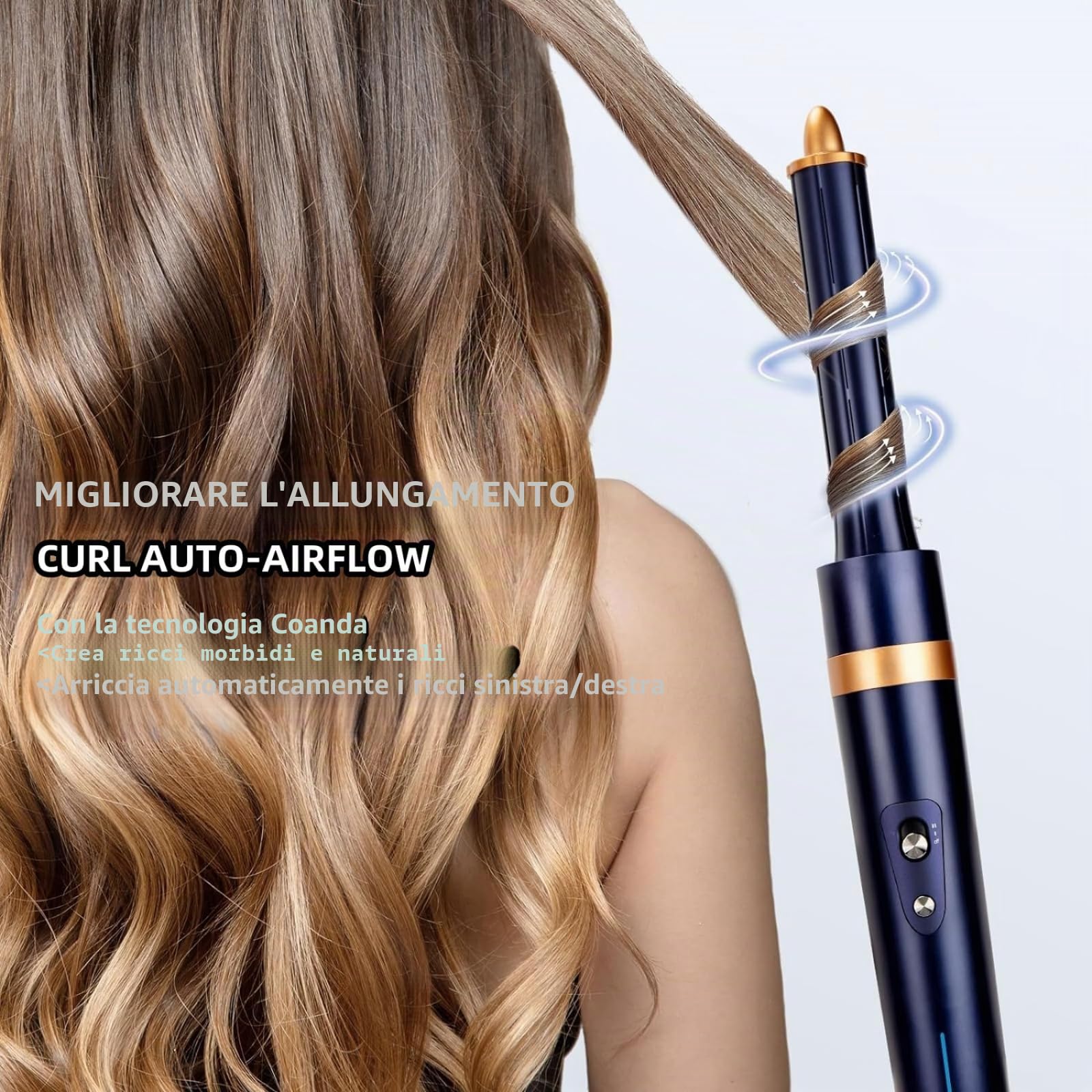 Air Styler e Asciugacapelli 6 in 1 con Air Arricciacapelli e Spazzola Asciugacapelli, Spazzola Lisciante per Capelli Ricci, Voluminosi o Lisciati con Cura Ionica (Blu)