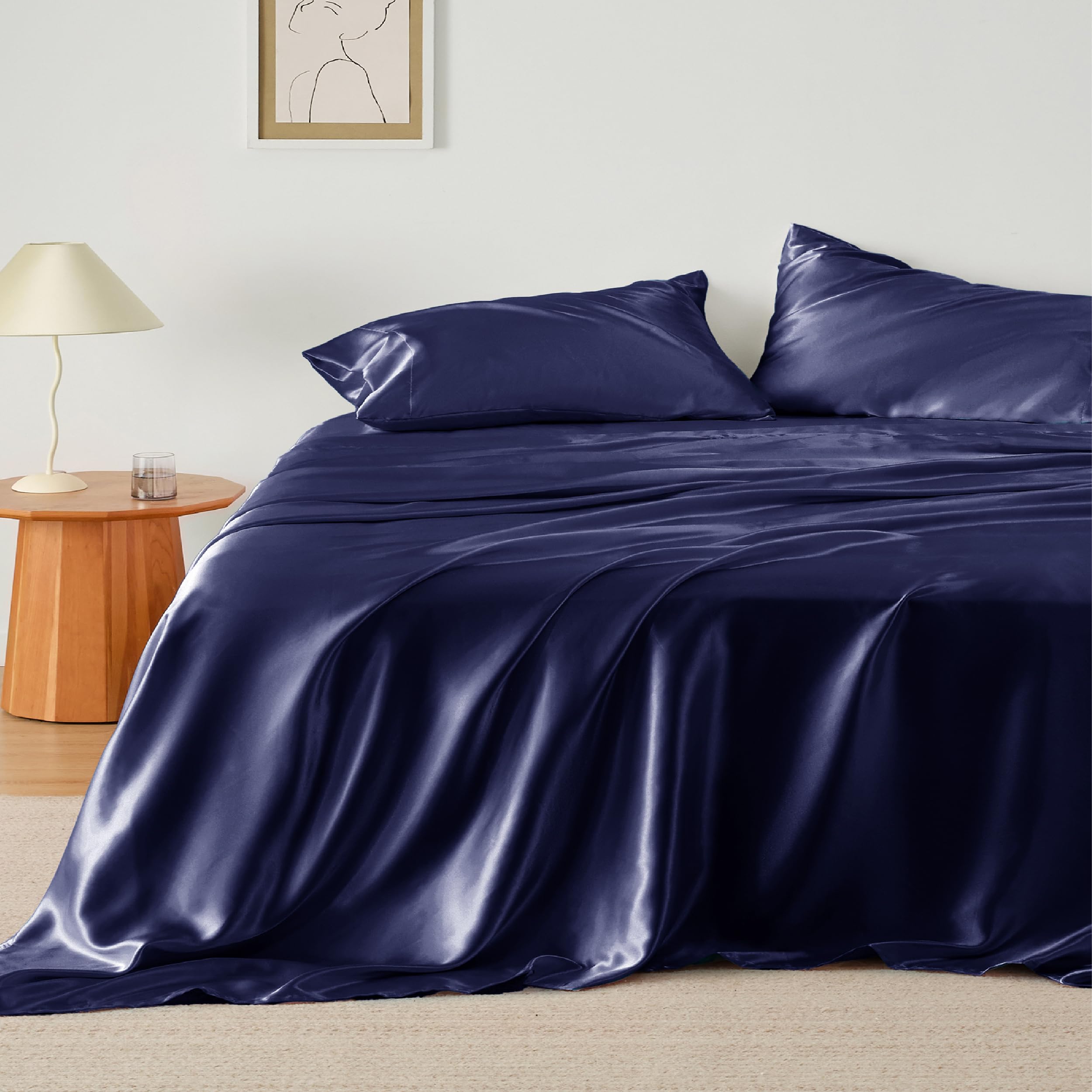 Supreme Comfort Queen Size 4-Piece Sheet Set 22 Momme Mulberry Silk Elegant Softness Bed Sheets Set Fits 6-9