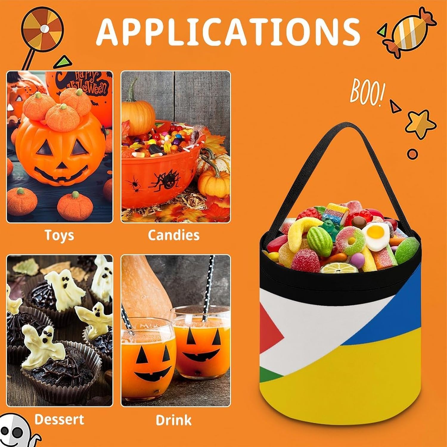 Palestine And Ukraine Flag Candy Bag Halloween Treat Goody Bags Party Basket Handbag Holiday Decor