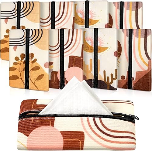 8 piezas de soporte para pañuelos de viaje, reutilizable, bolsa de tela con cremallera para bolsa, automóvil, oficina, hogar (Boho)