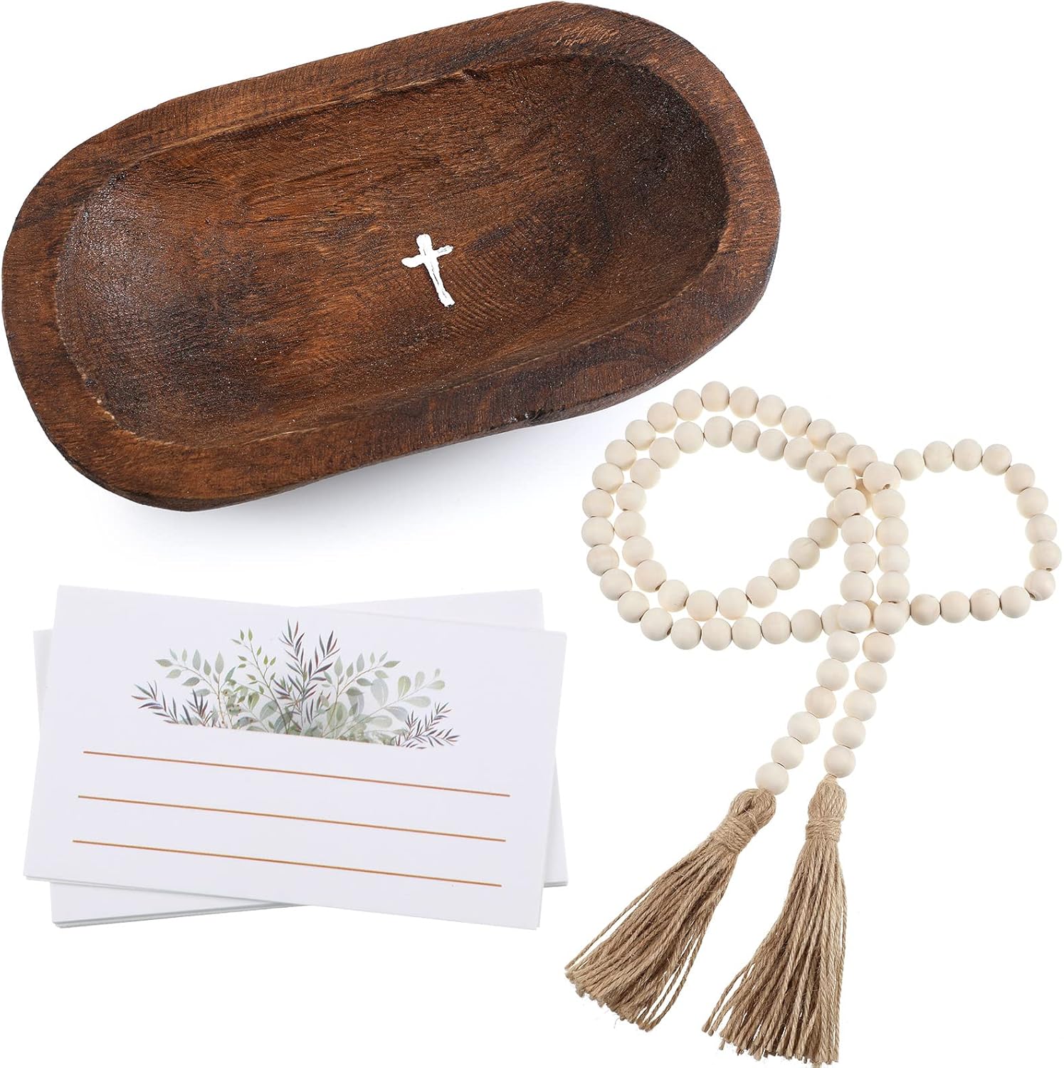 Kathfly Prayer Dough Bowl Wood Decorative Bowl with Cross and Cards Christian Gifts 58 Inch Wooden Rustic Prayer Bread Religious Spiritual Gifts for Blessing Farmhouse Entryway