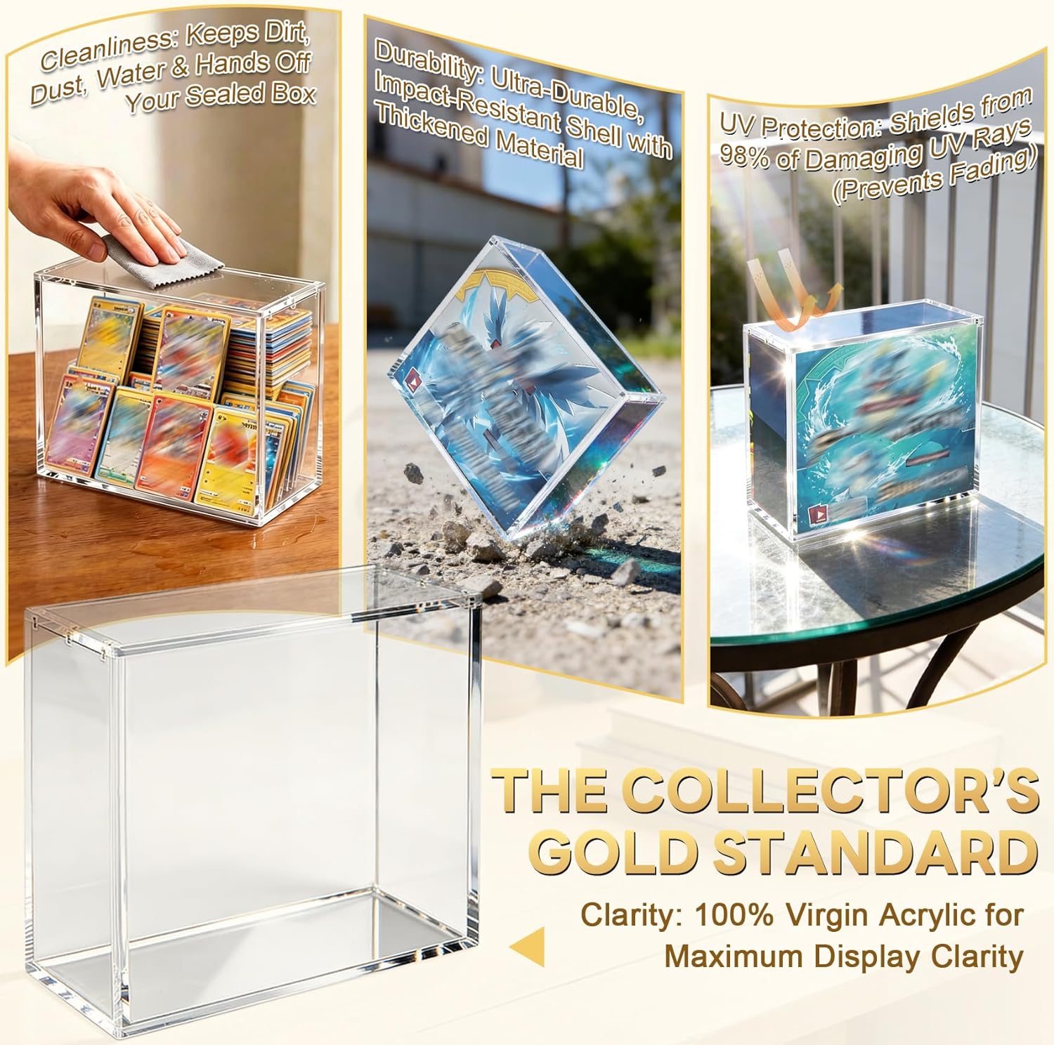 Upgrade PKMN Booster Box Acrylic Case, 5mm Thick Clear Acrylic Protector, PKMN Booster Box Case, Premium Magnetic Holder, Storage Container for Trading Card Collection