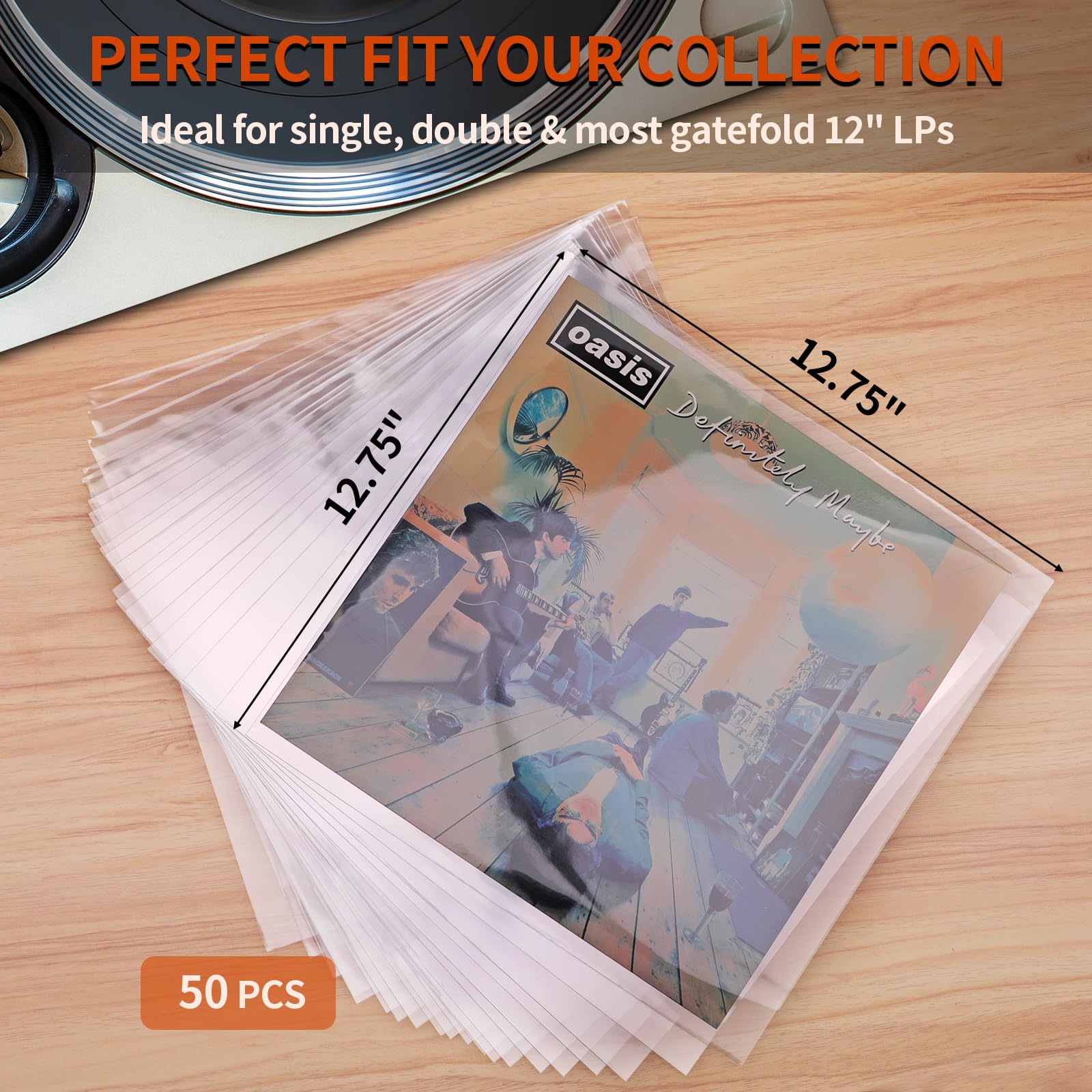 Fundas para discos de vinilo, fundas de plástico transparente de 12 pulgadas para discos LP exteriores, cubiertas de álbum de 12.75 x 12.5 pulgadas de 4.7 mil, fundas protectoras individuales y dobles