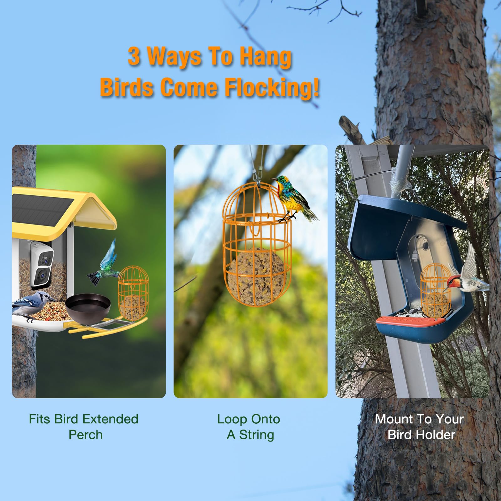Soporte de bola de sebo de metal + juego de cuenco de agua para pájaros, compatible con la mayoría de comederos inteligentes al aire libre, bola de sebo ovalada para exteriores, piezas de